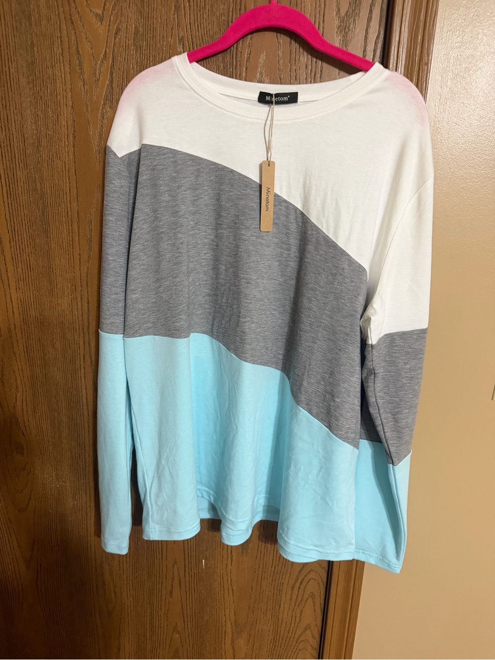 NWT Colorblock Long Sleeve Top - White, Gray & Light Blue